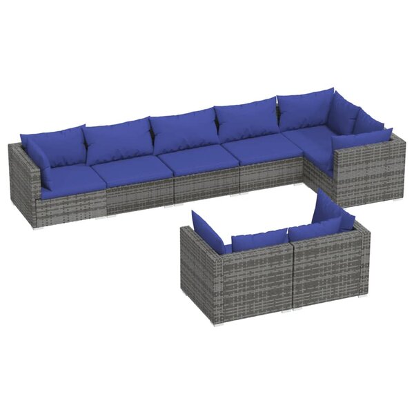 vidaXL Salon de jardin 8 Pièces avec coussins Gris Résine tressée