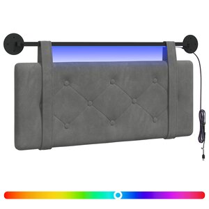 vidaXL Tête de lit suspendue Avec lumière LED Gris foncé Velours