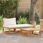 vidaXL Salon de jardin 3 Pièces avec coussins crème Bois d'acacia solide