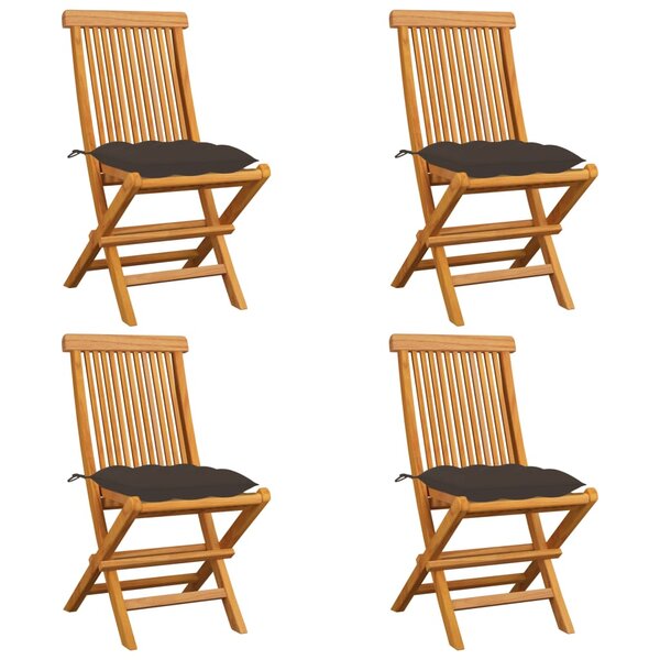 vidaXL Chaises de jardin et coussins taupe lot de 4 Bois teck massif