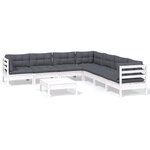 vidaXL Salon de jardin 8 Pièces avec coussins blanc bois de pin massif