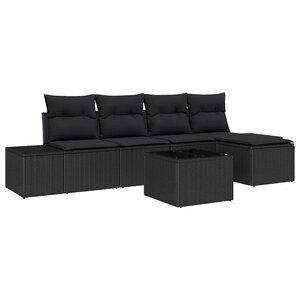 vidaXL Ensemble de canapé de jardin 6 Pièces Noir Poly rotin