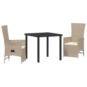 vidaXL Ensemble de salle à manger pour jardin 3 Pièces Beige polyrotin