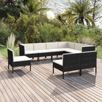 vidaXL Salon de jardin 9 Pièces avec coussins Résine tressée Noir