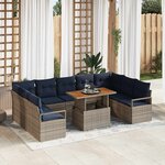 vidaXL Ensemble de canapé de jardin avec coussin 10 Pièces Gris et marine