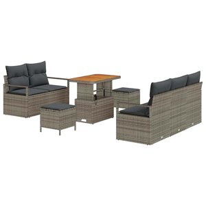 vidaXL Ensemble de canapé de jardin avec coussin 8 Pièces Gris Poly rotin