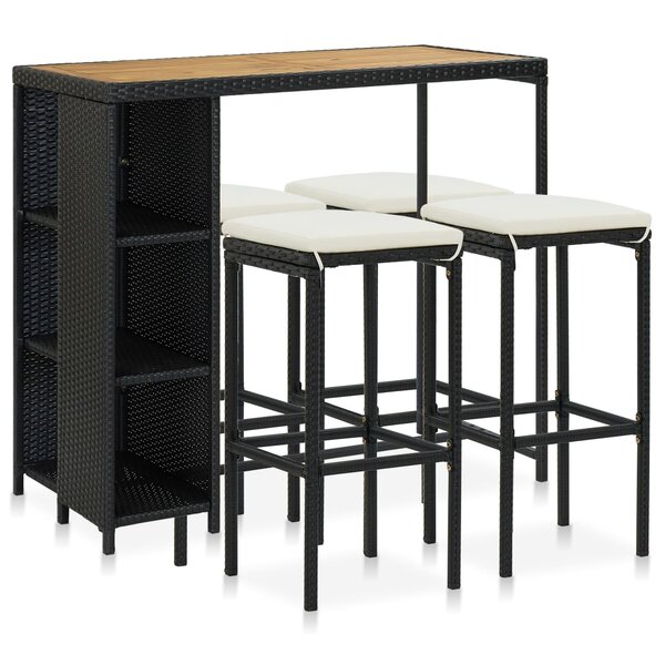 vidaXL Ensemble de bar de jardin 5 Pièces et coussins Résine tressée Noir