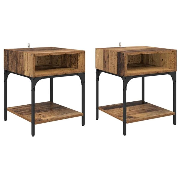 vidaXL Table de chevet 2 Pièces Bois ancien 40 x 40 x 50 cm