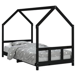 vidaXL Cadre de lit pour enfants noir 90x190 cm bois de pin massif