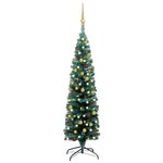 vidaXL Sapin de Noël artificiel mince pré-éclairé et boules vert 120cm