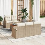 Ensemble de Canapé de Jardin 6 Pièces avec Coussins Beige Poly Rattan Acacia