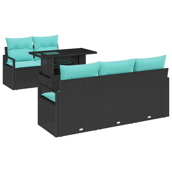 vidaXL Ensemble de canapé de jardin 6 Pièces Noir et Bleu polyrotin