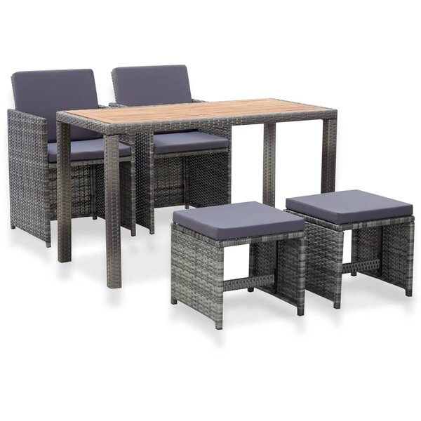 vidaXL Salon de jardin 5 Pièces Résine tressée bois d'acacia Anthracite