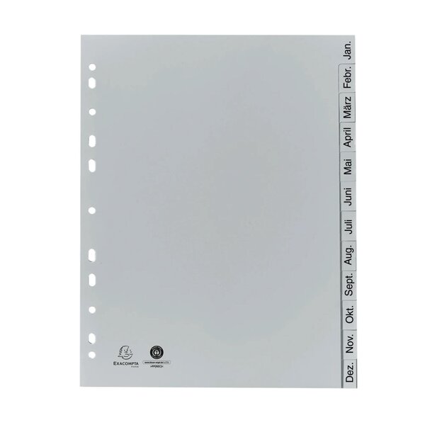 Intercalaires Imprimés Mensuels Pp Recyclé Gris - Januar-dezember(allemand) - 12 Positions - A4 - Gris - Exacompta
