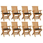 vidaXL Chaises de jardin avec coussins noir lot de 8 Bois teck massif