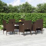 vidaXL Ensemble à manger de jardin coussins 7 Pièces Marron/noir