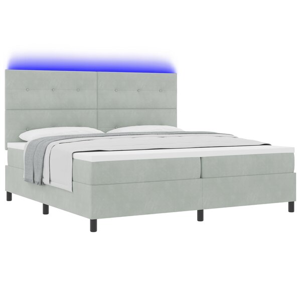 Lit à ressorts vidaXL avec matelas et lumière LED Gris clair 200x200 cm Velours