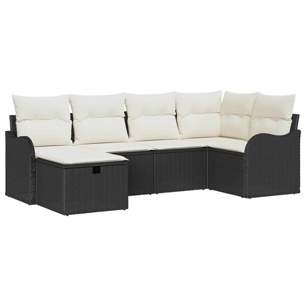 vidaXL Ensemble de canapé de jardin avec coussin 6 Pièces Noir Poly rotin