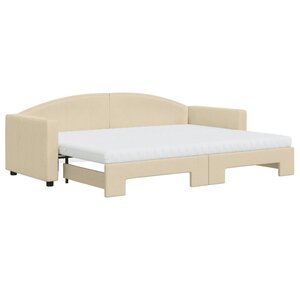 vidaXL Lit de jour avec gigogne et matelas crème 80x200 cm tissu