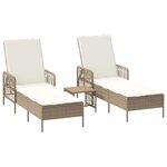 vidaXL Chaise longue avec coussin 2 Pièces Beige 35 x 35 x 32cm polyrotin