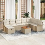 Ensemble de Canapé de Jardin de 9 Pièces avec Coussins en Rotin Poly Beige