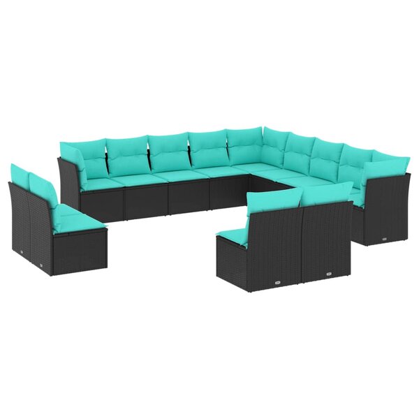 vidaXL Salon de jardin avec coussins 13 Pièces noir résine tressée