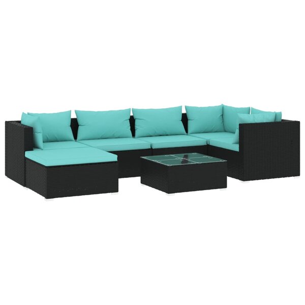 vidaXL Salon de jardin 7 Pièces avec coussins Résine tressée Noir