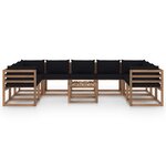 vidaXL Salon de jardin 10 Pièces avec coussins noir