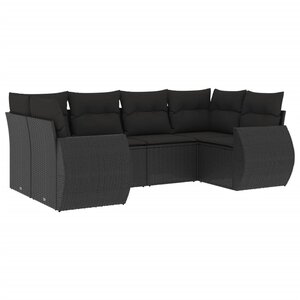 vidaXL Salon de jardin 6 Pièces avec coussins noir résine tressée