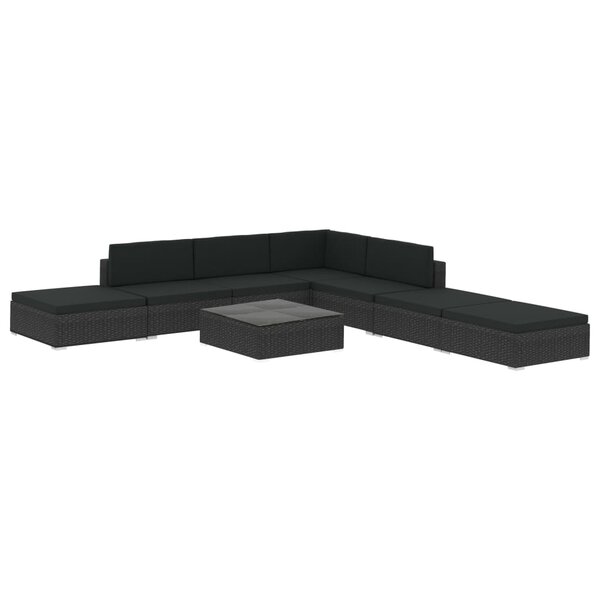 vidaXL Salon de jardin 8 Pièces avec coussins Résine tressée Noir
