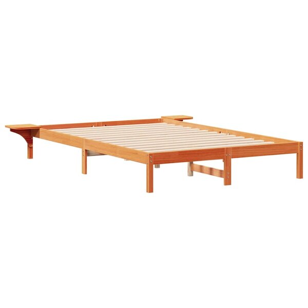 vidaXL Cadre de lit avec tables de chevet Brun cire 140 x 220 cm