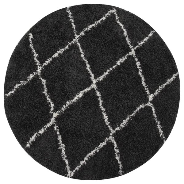 vidaXL Tapis shaggy à poils longs Crème et anthracite φ120 cm