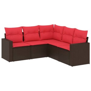 vidaXL Salon de jardin avec coussins 5 Pièces marron résine tressée