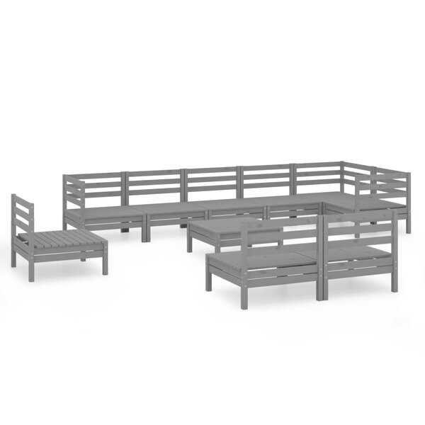 vidaXL Salon de jardin 10 Pièces Bois de pin massif Gris