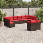 vidaXL Salon de jardin avec coussins 12 Pièces marron résine tressée