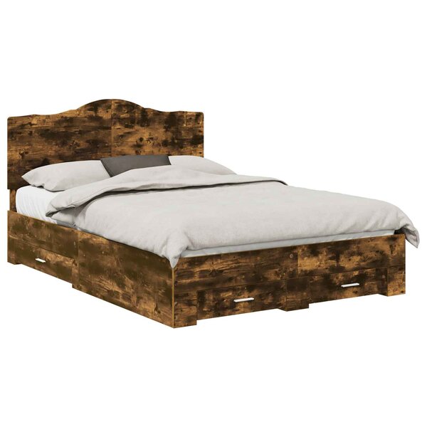 vidaXL Cadre de lit Chêne fumé 150 x 200 cm Bois d'ingénierie