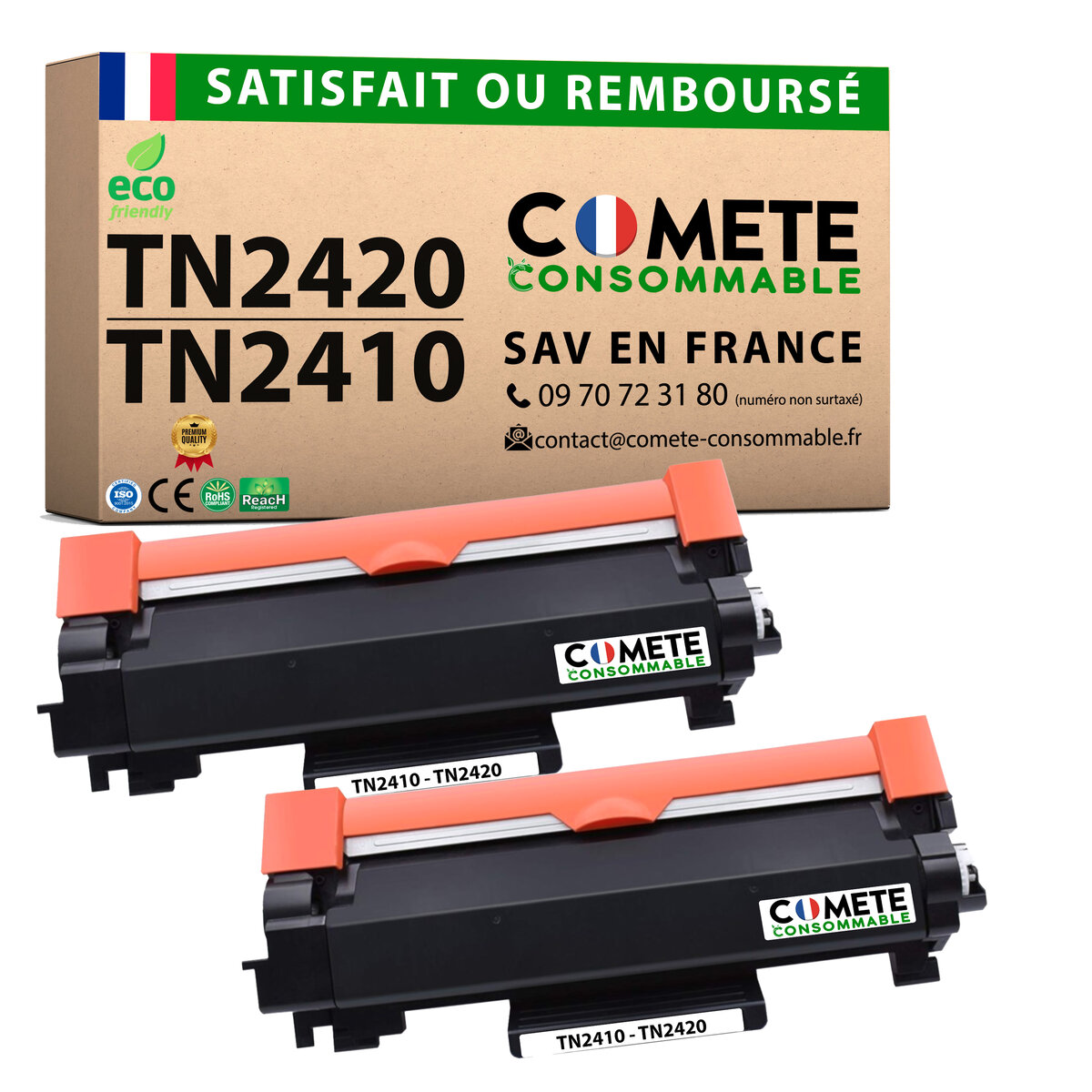 2 X Toner TN2420 TN2410 Et 1 X Tambour DR2400 Compatible Avec