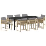 vidaXL Ensemble de Salle à Manger de Jardin 9 Pièces avec Coussins Beige Rattan Poly