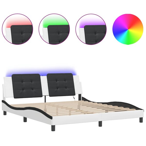 vidaXL Cadre de lit avec LED sans matelas Zadar blanc et noir 180x200 cm
