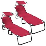 vidaXL Fauteuils de jardin pliants par 2 avec auvent rouge en tissu Oxford 600D