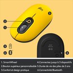 Souris sans fil logitech pop mouse avec emojis personnalisables  bluetooth  usb  multidispositifs - jaune
