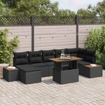 vidaXL Ensemble de canapé de jardin 8 Pièces Noir Poly rotin