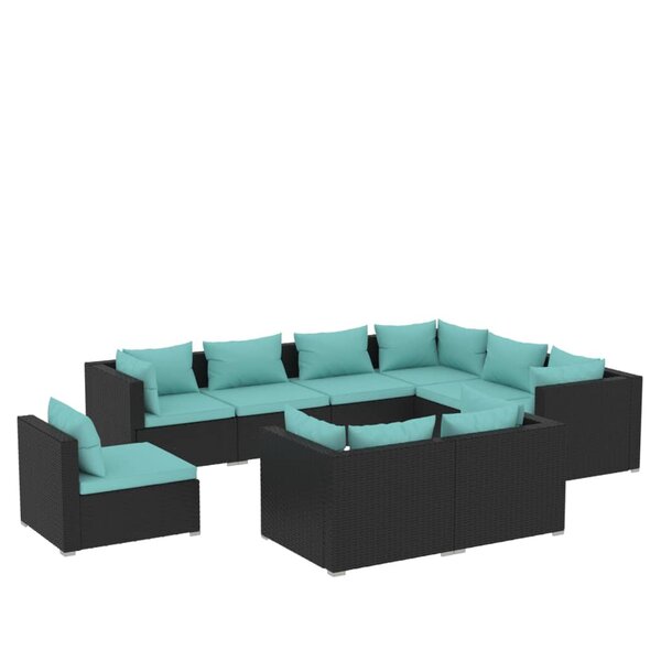 vidaXL Salon de jardin 9 Pièces avec coussins Résine tressée Noir