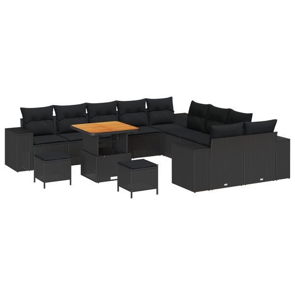 Ensemble de Canapés de Jardin vidaXL 13 pièces avec Coussins Noir Poly Rattan Acacia