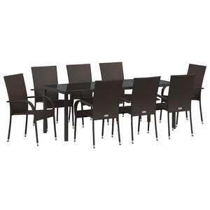 vidaXL Ensemble de salle à manger pour jardin 9 Pièces Marron Poly rotin