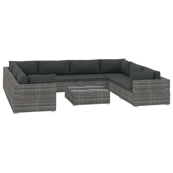 vidaXL Salon de jardin 9 Pièces avec coussins Résine tressée Gris