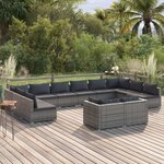 vidaXL Salon de jardin 12 Pièces avec coussins Gris Résine tressée