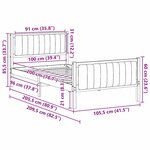 vidaXL Cadre de lit Marron et taupe 100 x 200 cm Bois massif en pin