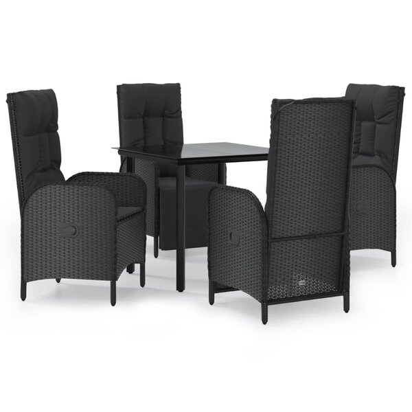vidaXL Ensemble à manger de jardin coussins 5Pièces Noir Résine tressée