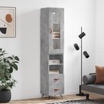 vidaXL Buffet haut Gris béton 34 5x34x180 cm Bois d'ingénierie